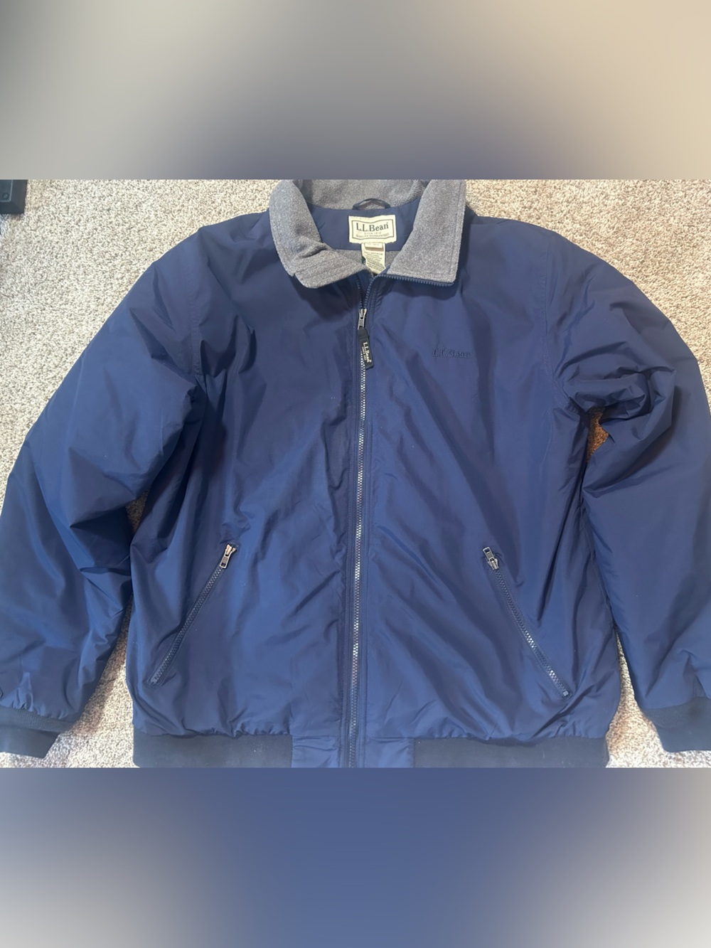 Vintage 90s L.L. Bean Men's Fleece-Lined Warm-Up Bomber Jacket Navy Blue XL Tall